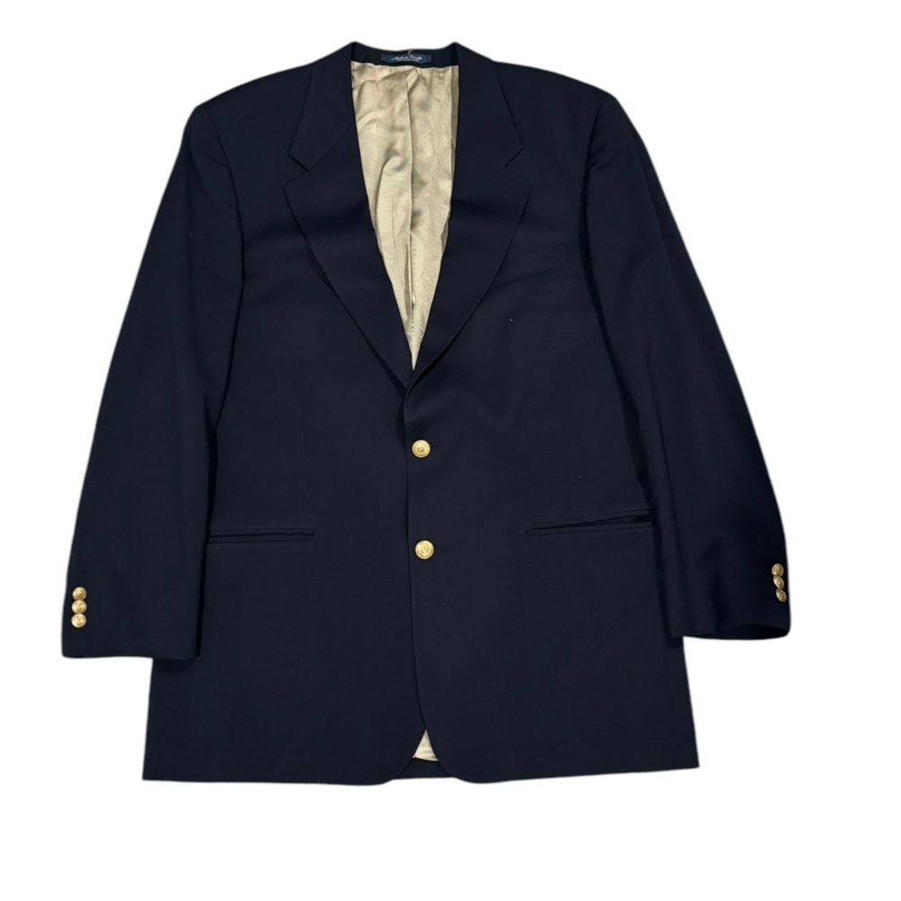 Gold Accent Men’s Wool Blazer Sports Coat Suit Jacket Navy Blue by Cachet -44T
